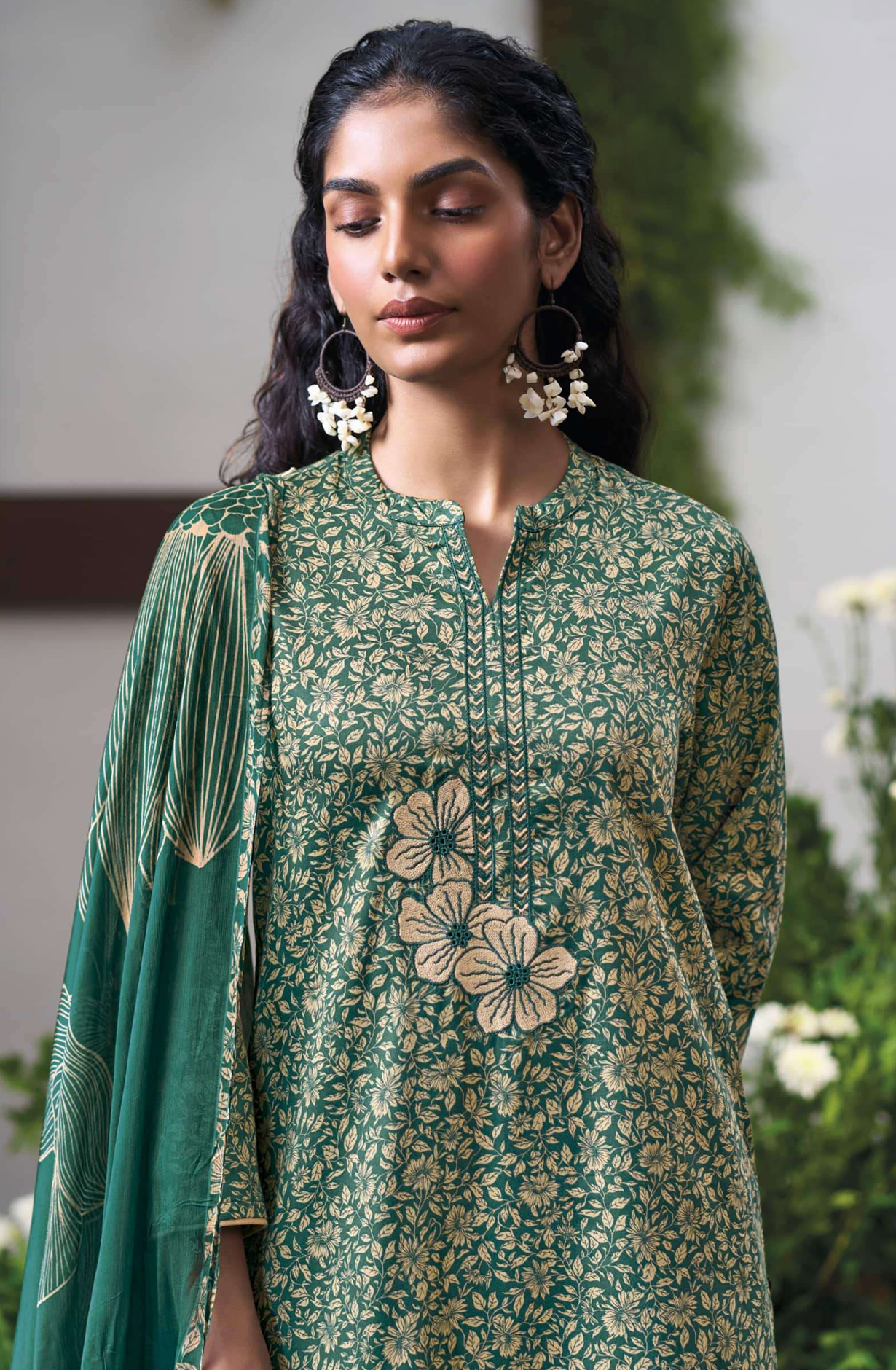 Green Premium Cotton Satin Unstitched Suit Set with Beautiful Dupatta - MITS5134D