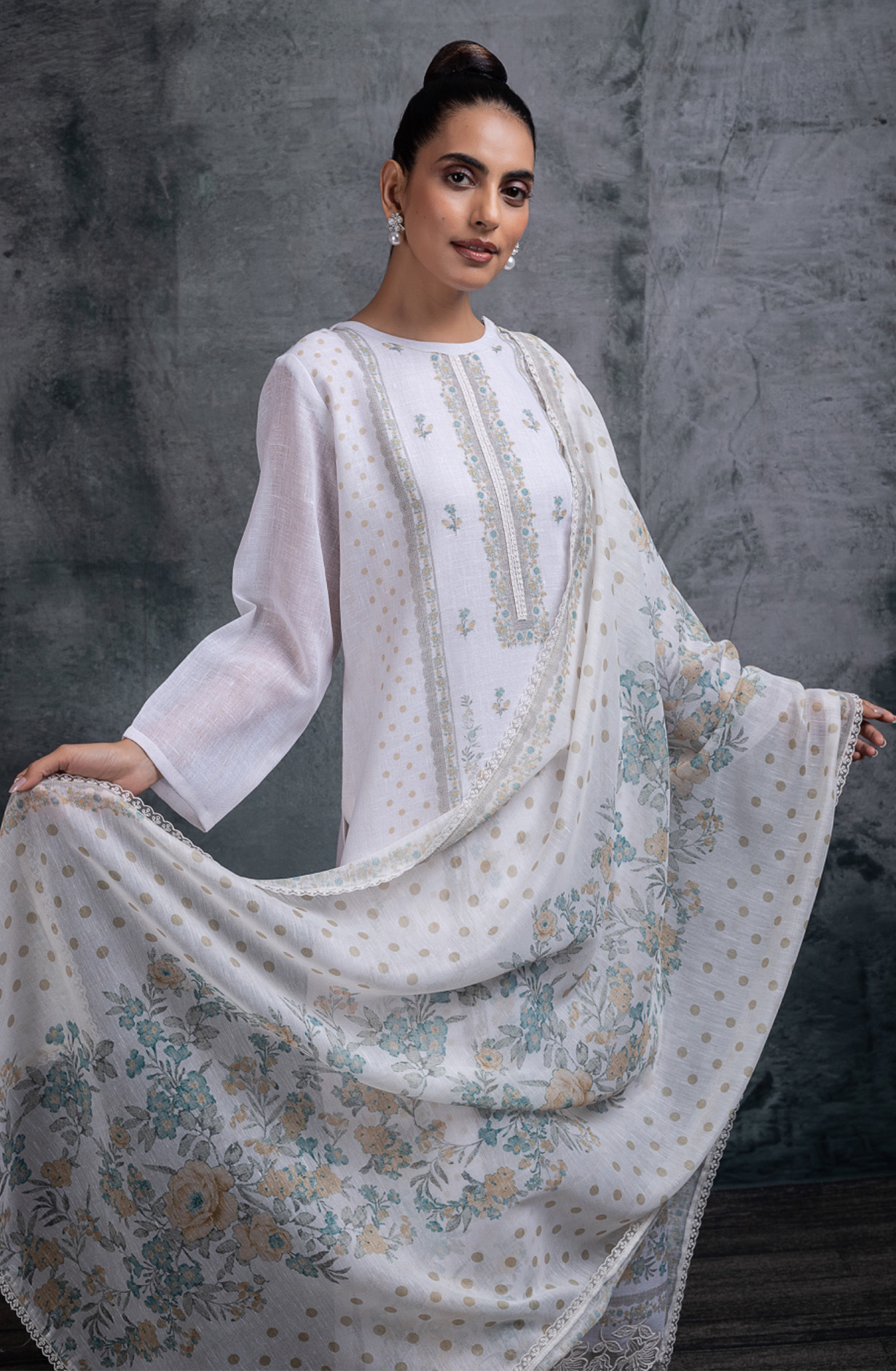 Yellow Linen Digital Printed Unstitched Suit Set with Dupatta - RUANSP115B