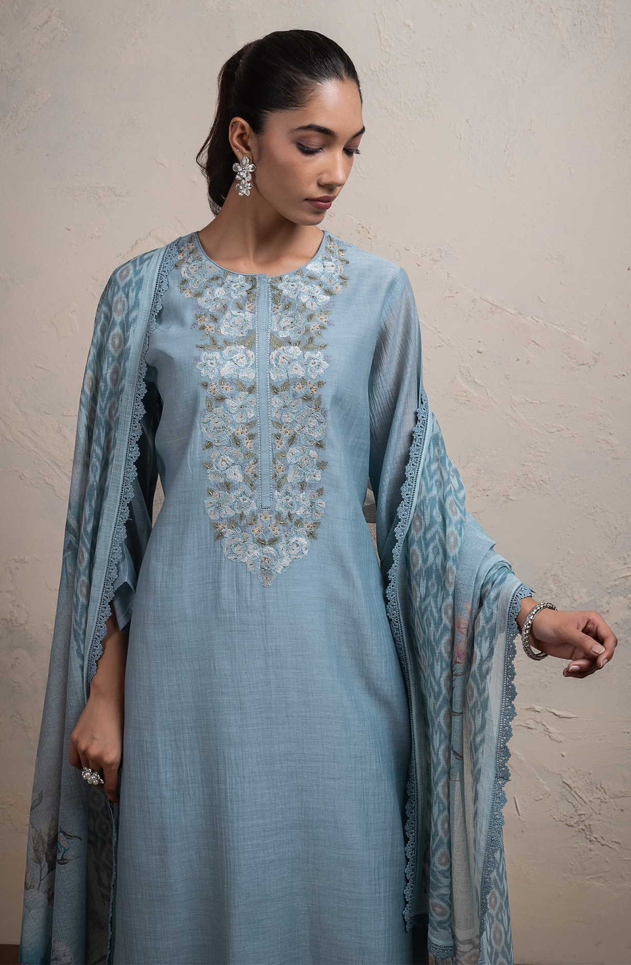 Blue Pure Mul chanderi beautiful Suit Set with Dupatta - R157-SPR2688
