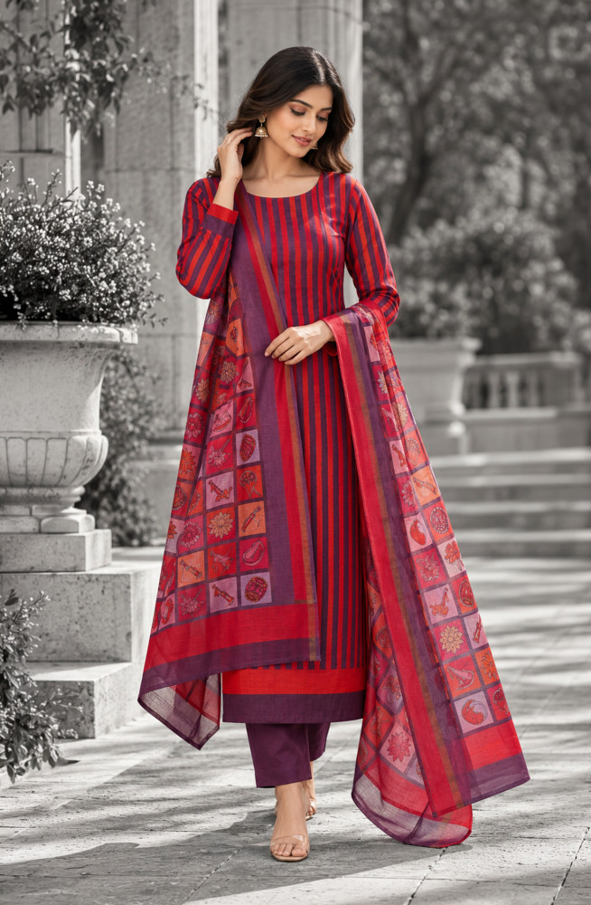 Image of Purple Maheshwari Unstitched Suit-Set with Dupatta - 811-S151-445-153A