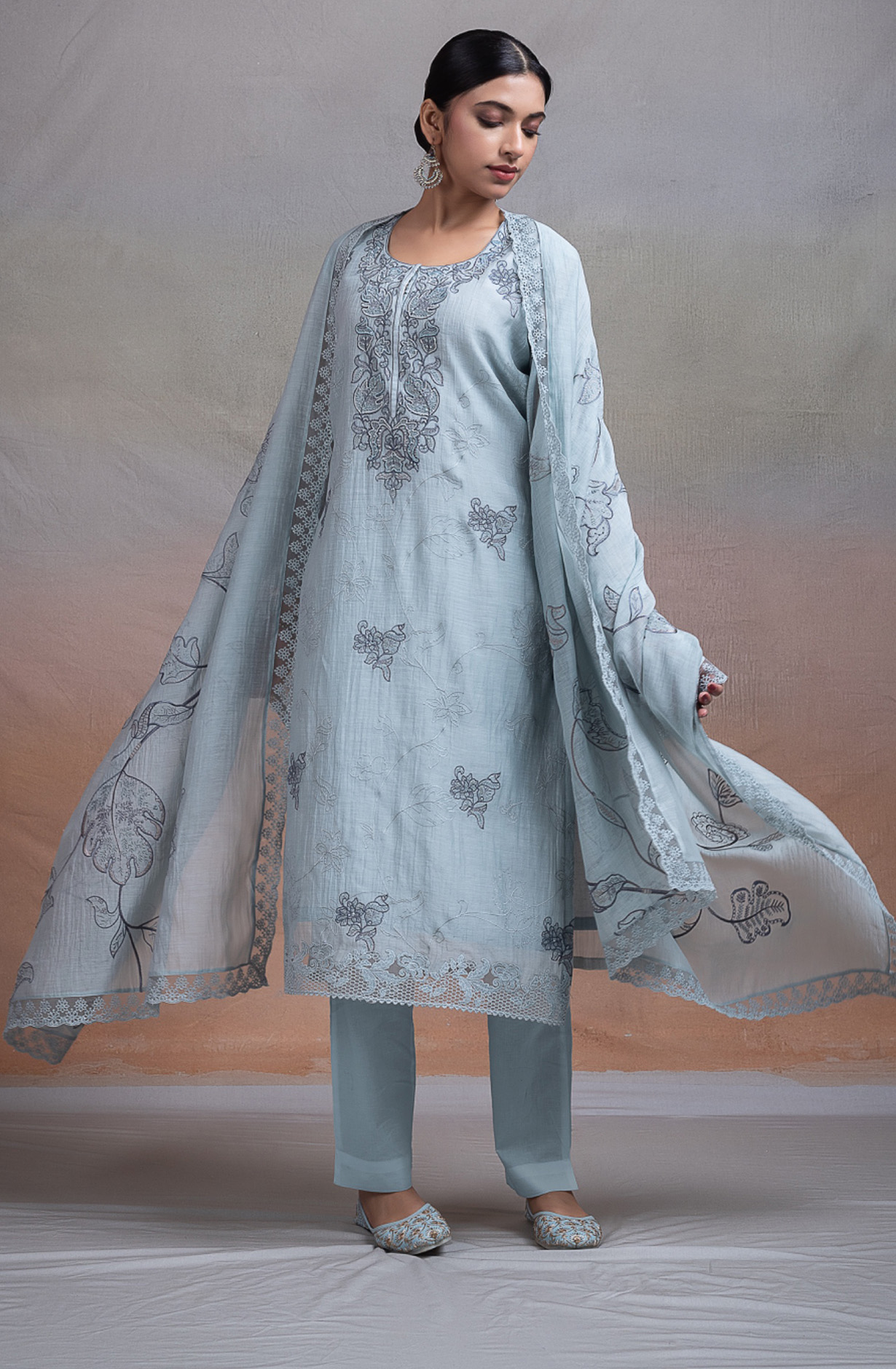 Firozee Pure banarasi mul chanderi Suit Set with Dupatta - TOPNSP157C