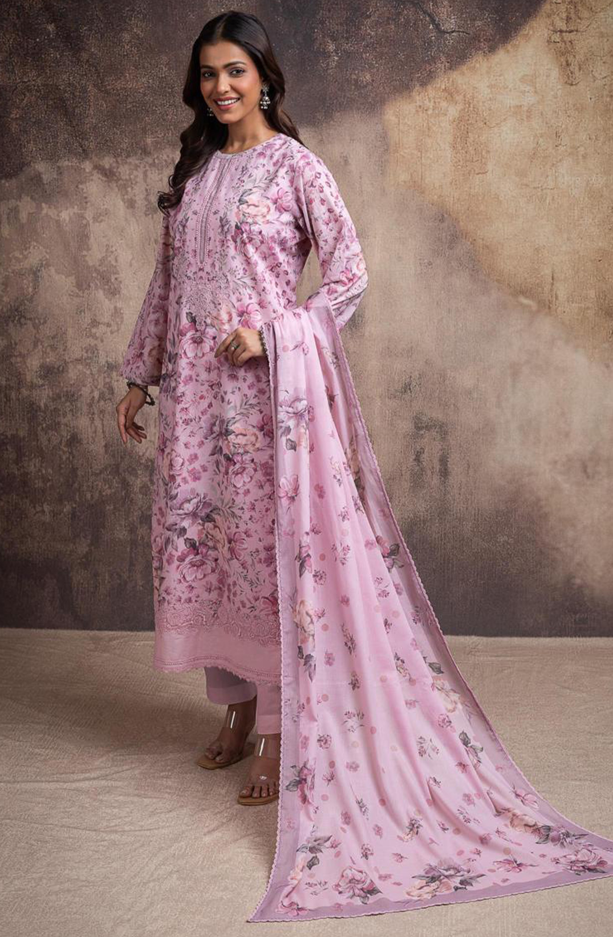 Pink Pure cotton lawn Digital Printed Beautiful Suit Set with Dupatta - VINNT203C