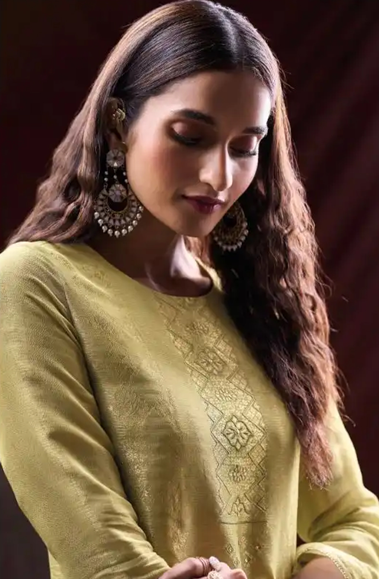 Mustard Silk Jacquard Suit Set with Dupatta - ARNC2300