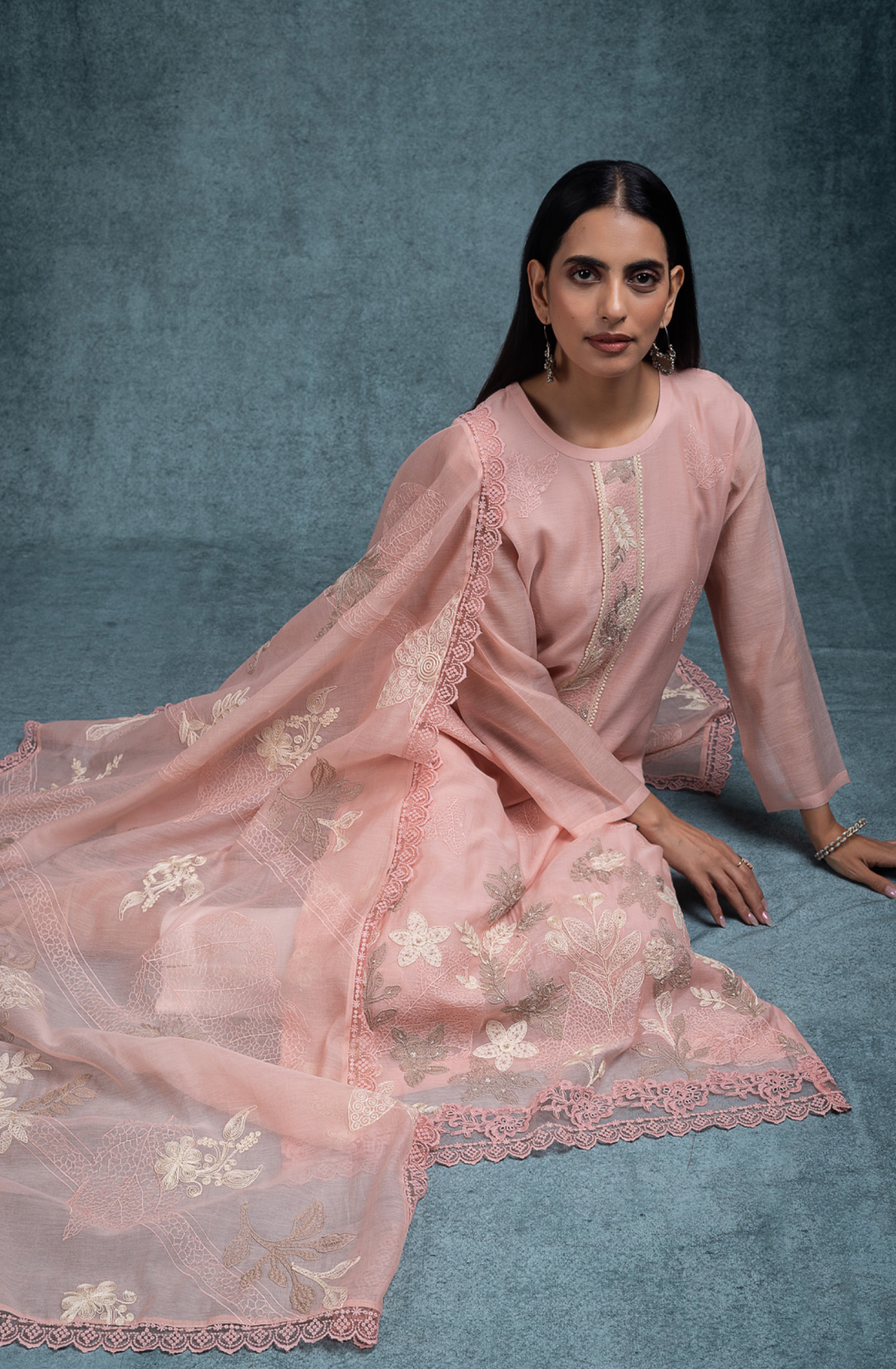 Peach Pure banarasi mul chanderi beautiful Suit Set with Dupatta - SHANT158A