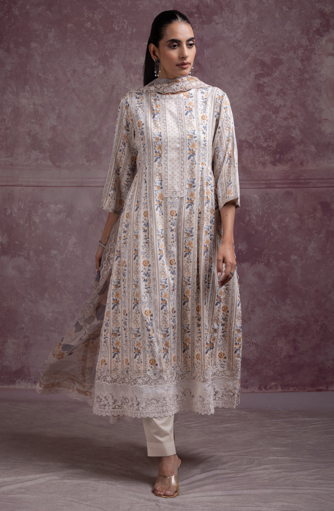 Image of Off-White Very finner cotton beautiful Suit Set with Dupatta - VENNT139C