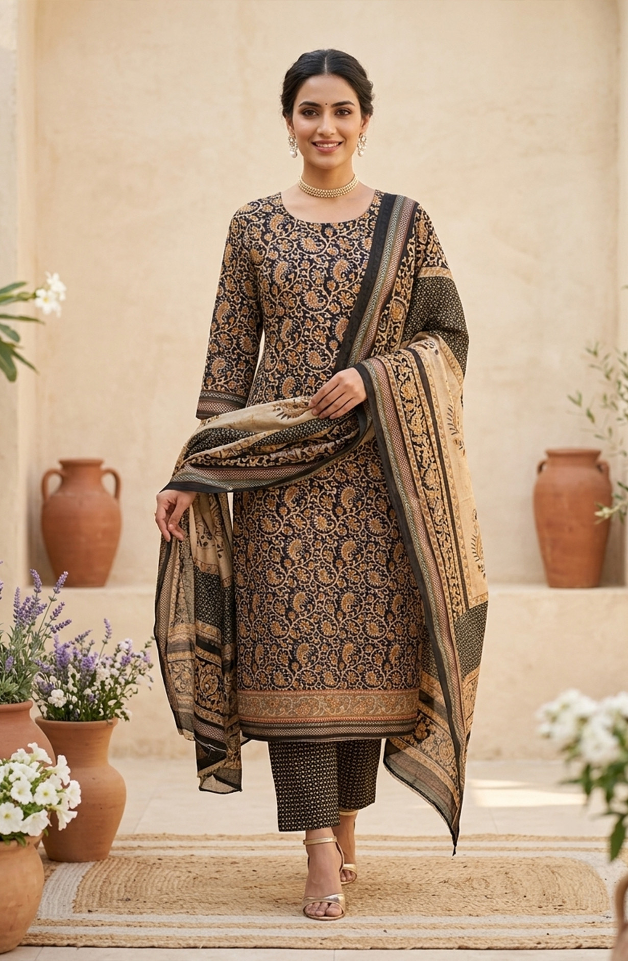 Black Beautiful Maheshwari Suit Set with Dupatta -  1029-SHEHNAI-1A