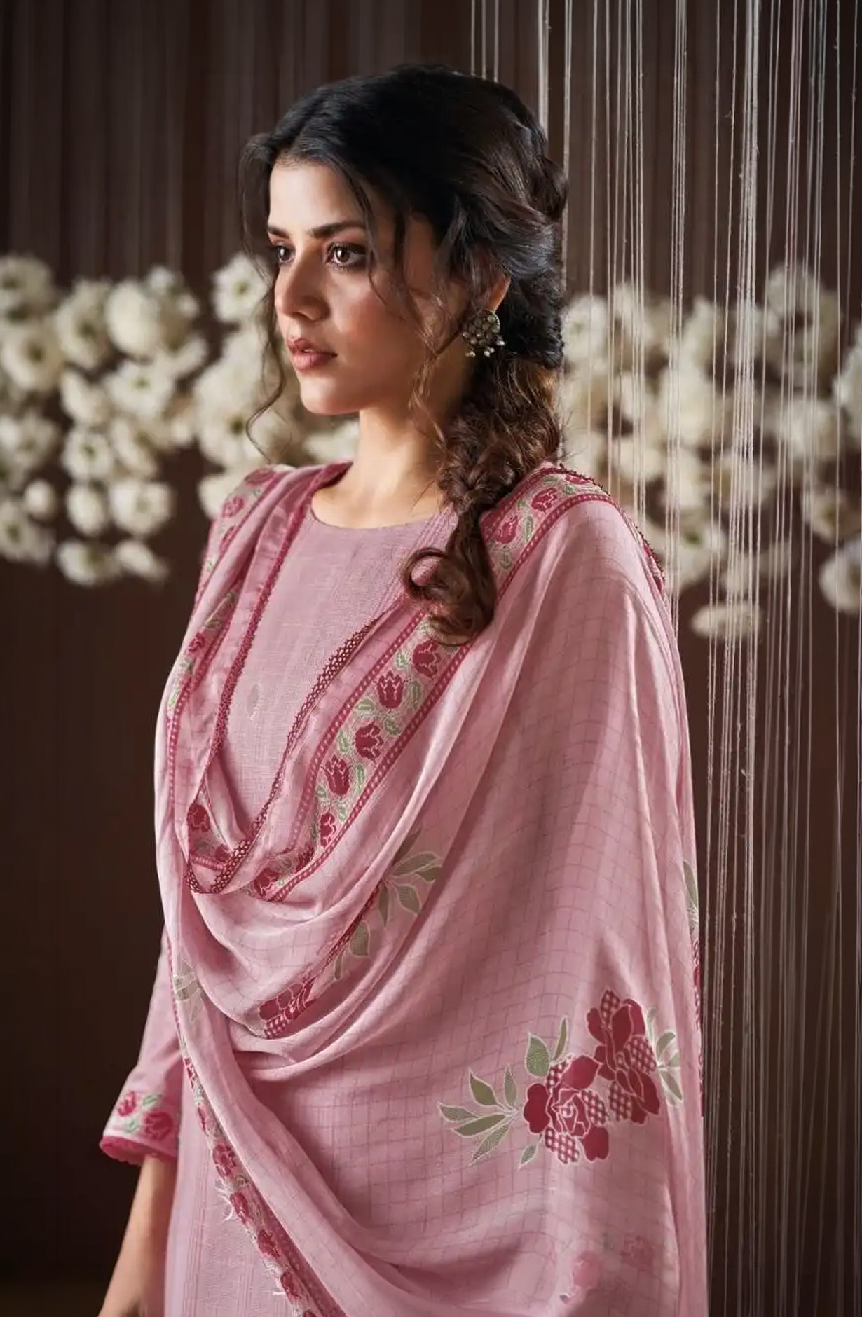Pink Premium Cotton Linen Unstitched Suit Set with Dupatta - HYS4533D