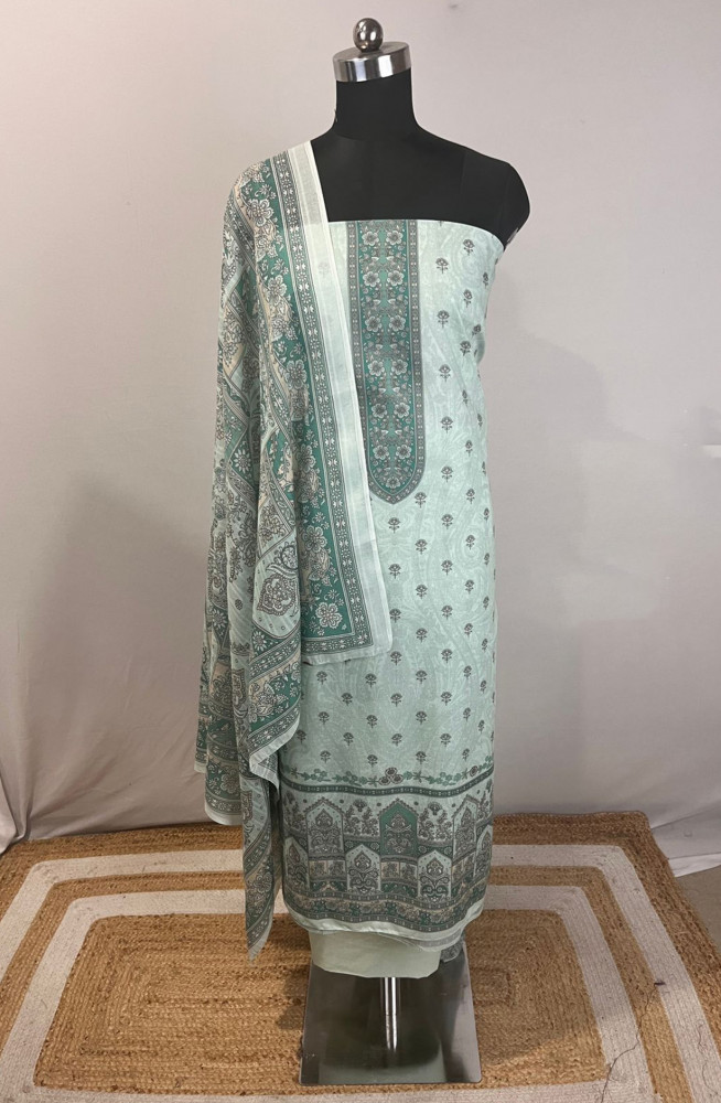 Image of Green Cotton Beautiful Suit Set with Dupatta - NOOR1001