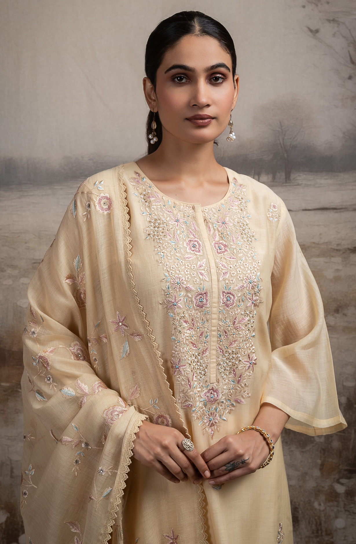 Lemon Pure mul chanderi Suit Set with Dupatta - R157-SPR2591B