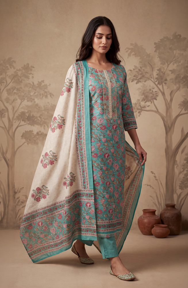 Image of Firozee Mustard Silk Unstitched Suit Set with Beautiful Dupatta - 972-WETSL1102-3D
