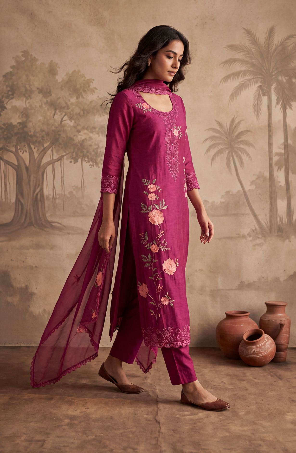 Purple Mul Chanderi Unstitched Suit Set with Beautiful Dupatta - 752-9233
