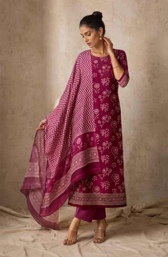 Image of Purple Chanderi Silk Unstitched Suit Set with Beautiful Dupatta - 944-1363A