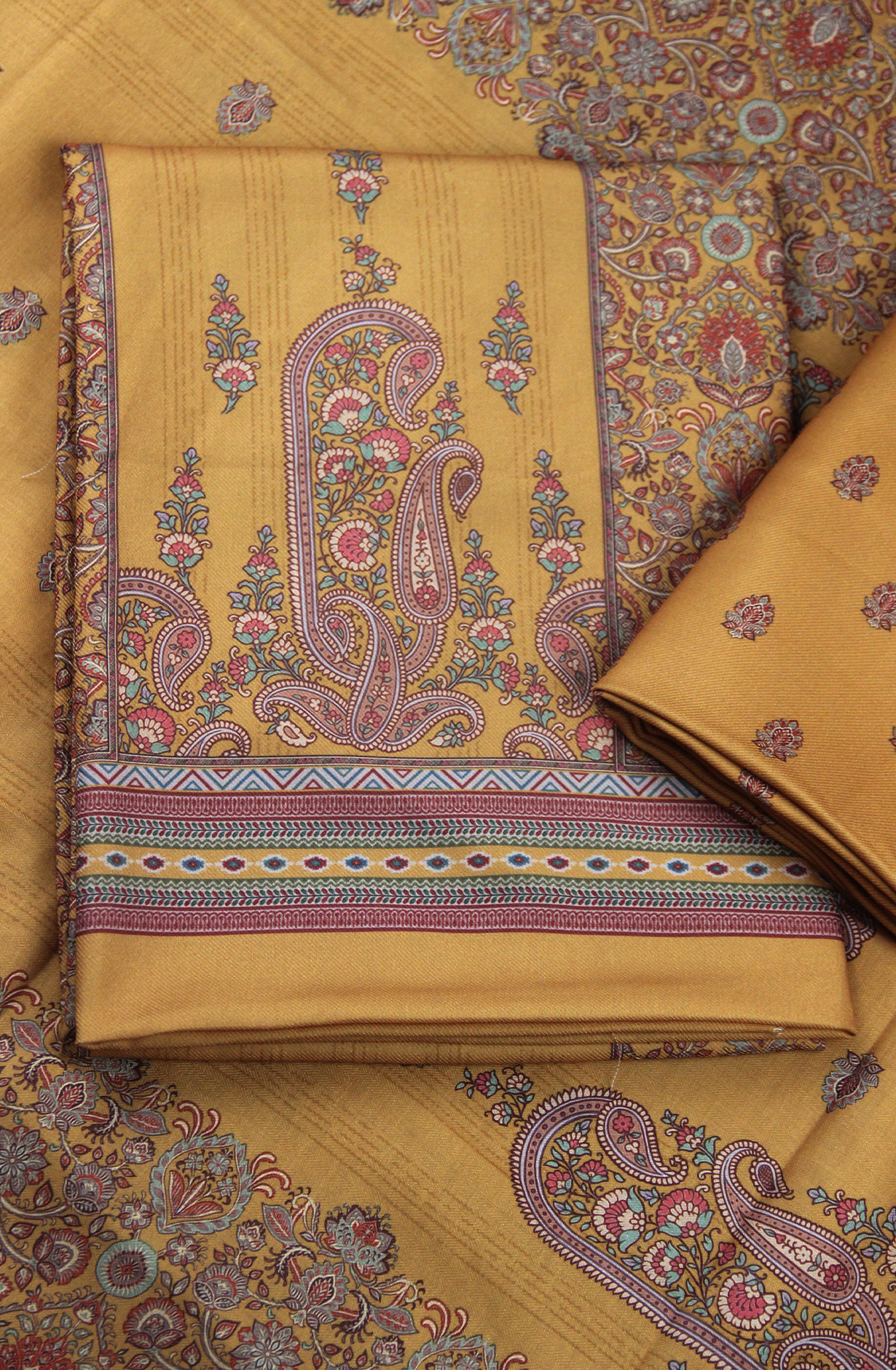 Yellow Printed Spun Salwaar Suit with Shawl- ZAA1437C
