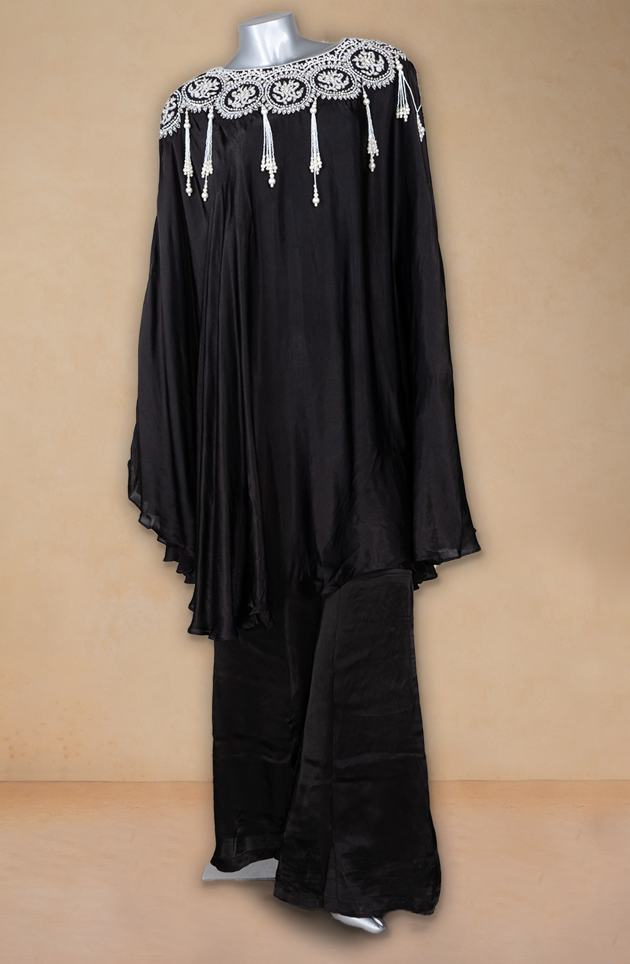 Black Satin Crepe Beautiful Top and Bottom - 1009-520A