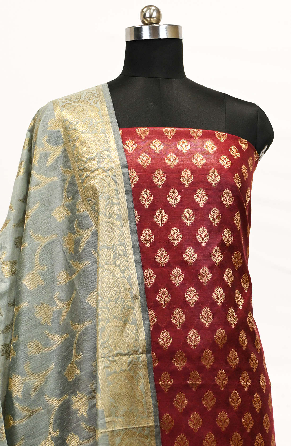 Maroon Banarasi Suit Set with Dupatta - 1021-NMRC-2A