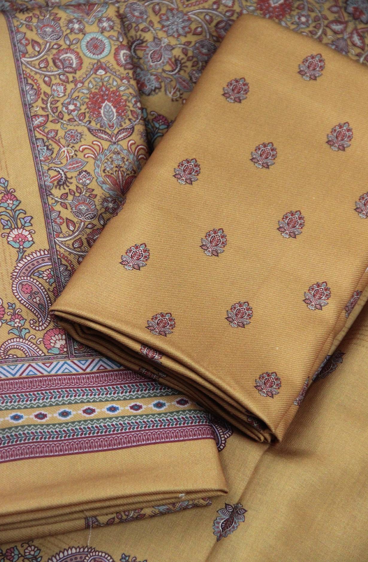 Yellow Printed Spun Salwaar Suit with Shawl- ZAA1437C