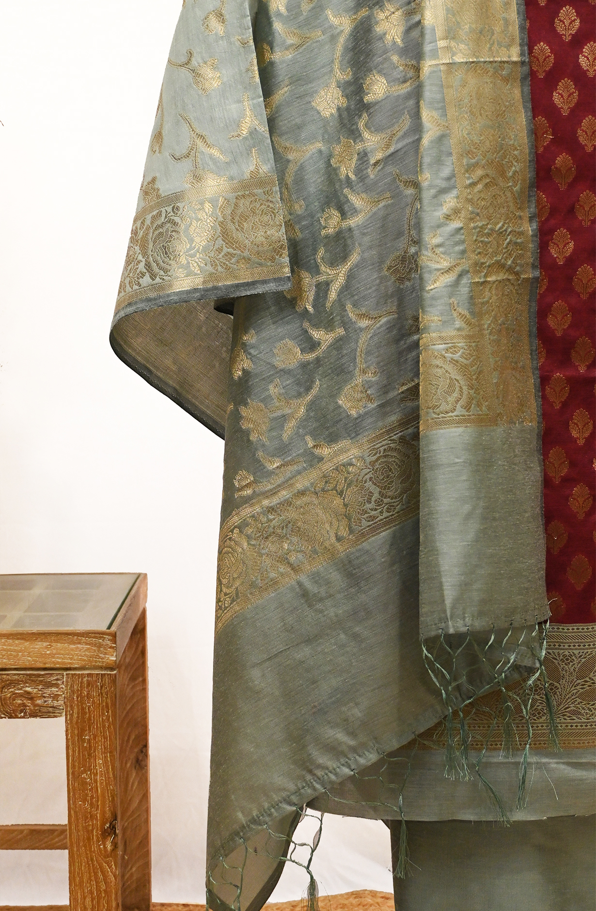 Maroon Banarasi Suit Set with Dupatta - 1021-NMRC-2A