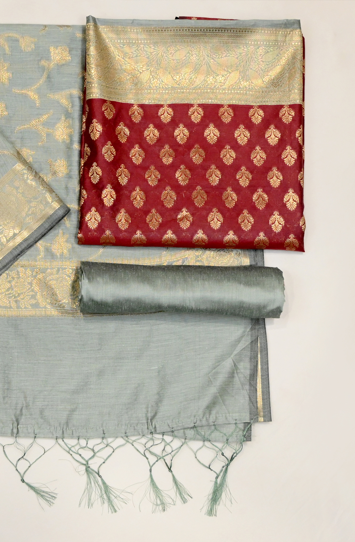 Maroon Banarasi Suit Set with Dupatta - 1021-NMRC-2A