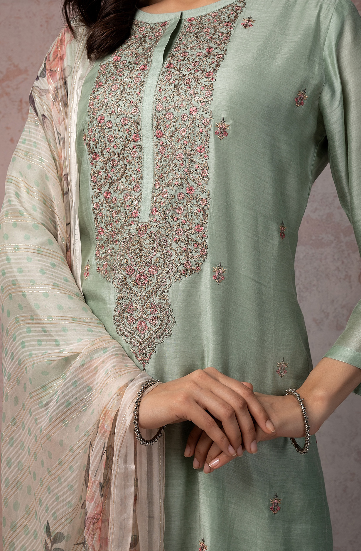 Sea Green Beautiful Muslin Salwar Suit with Chiffon Dupatta - NIS1891B