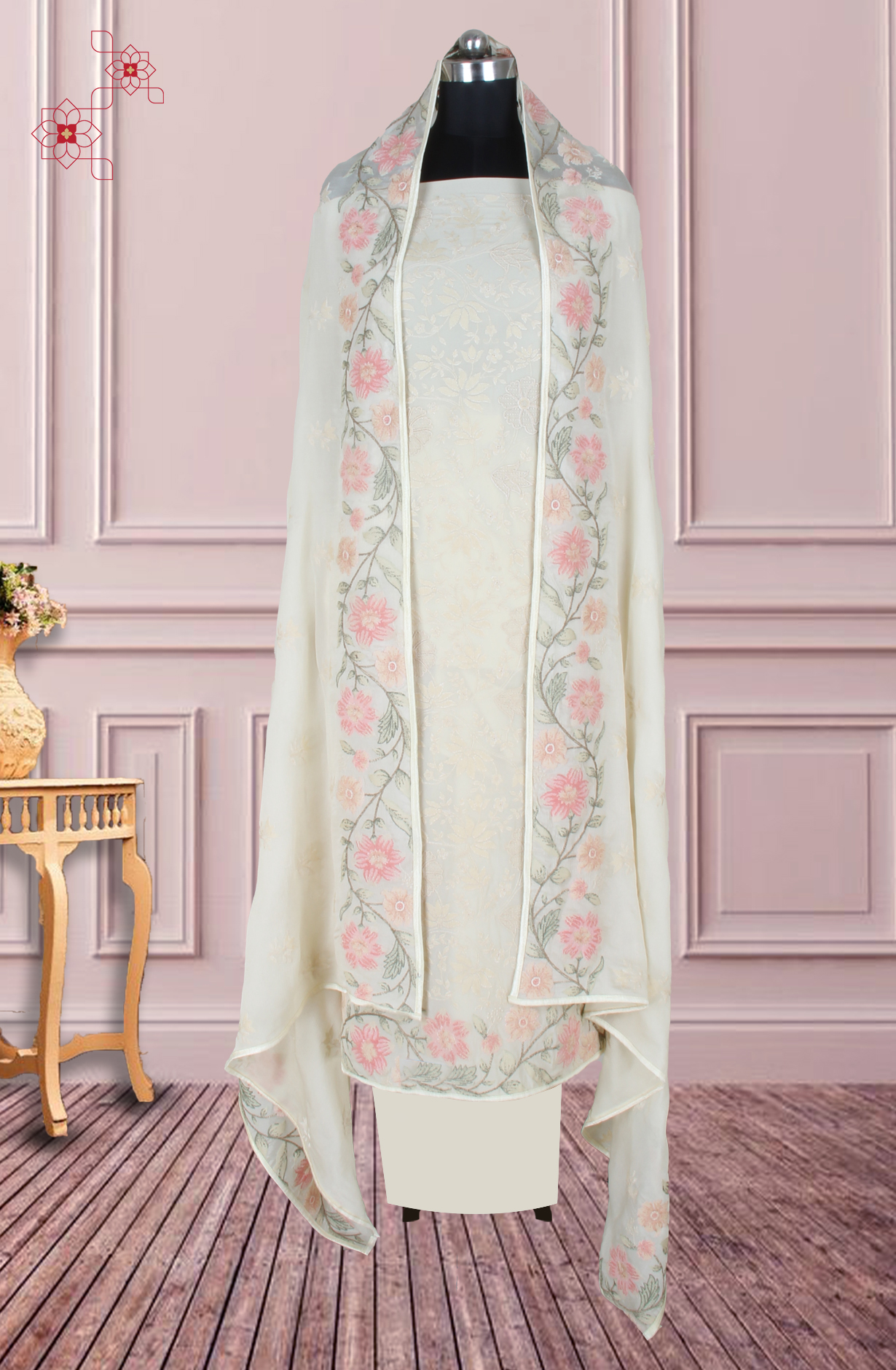 Off-white Partywear Georgette Embroidered Salwar Kameez - 811-S151-1631B