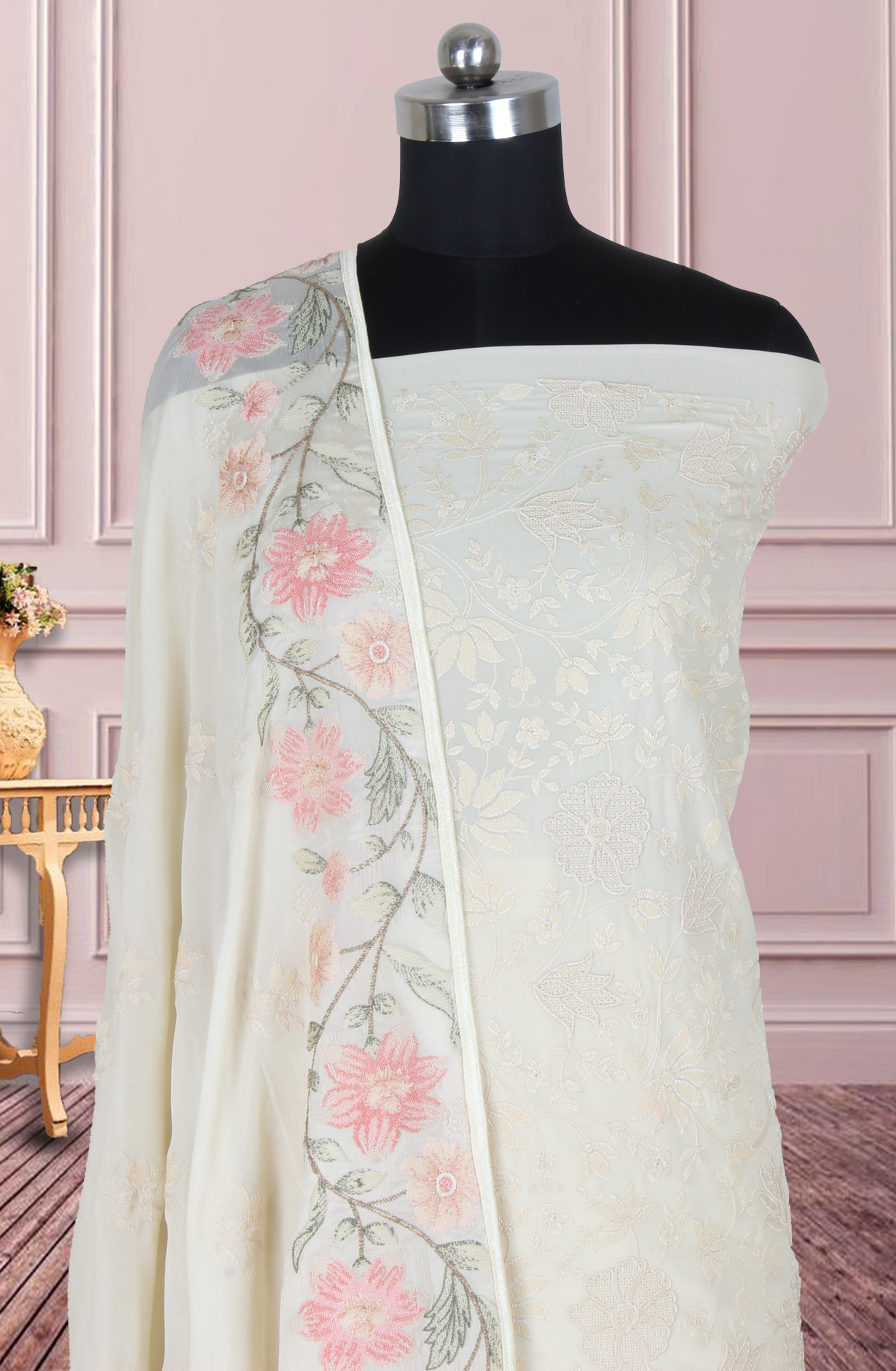 Off-white Partywear Georgette Embroidered Salwar Kameez - 811-S151-1631B