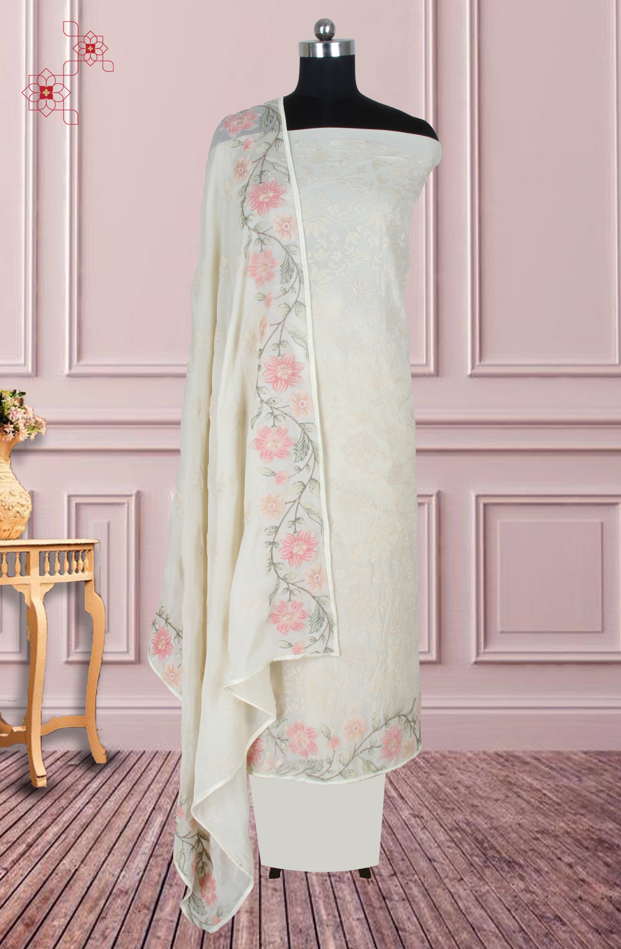 Off-white Partywear Georgette Embroidered Salwar Kameez - 811-S151-1631B