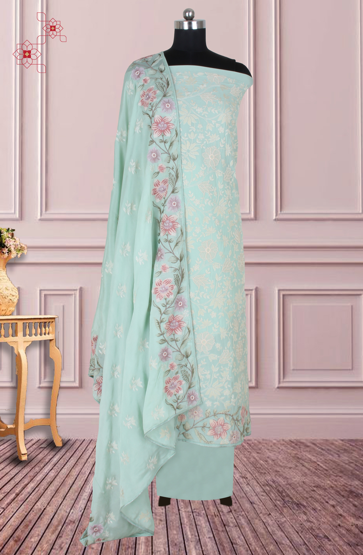 Sea Green Partywear Georgette Embroidered Salwar Kameez - 811-S151-1631BA
