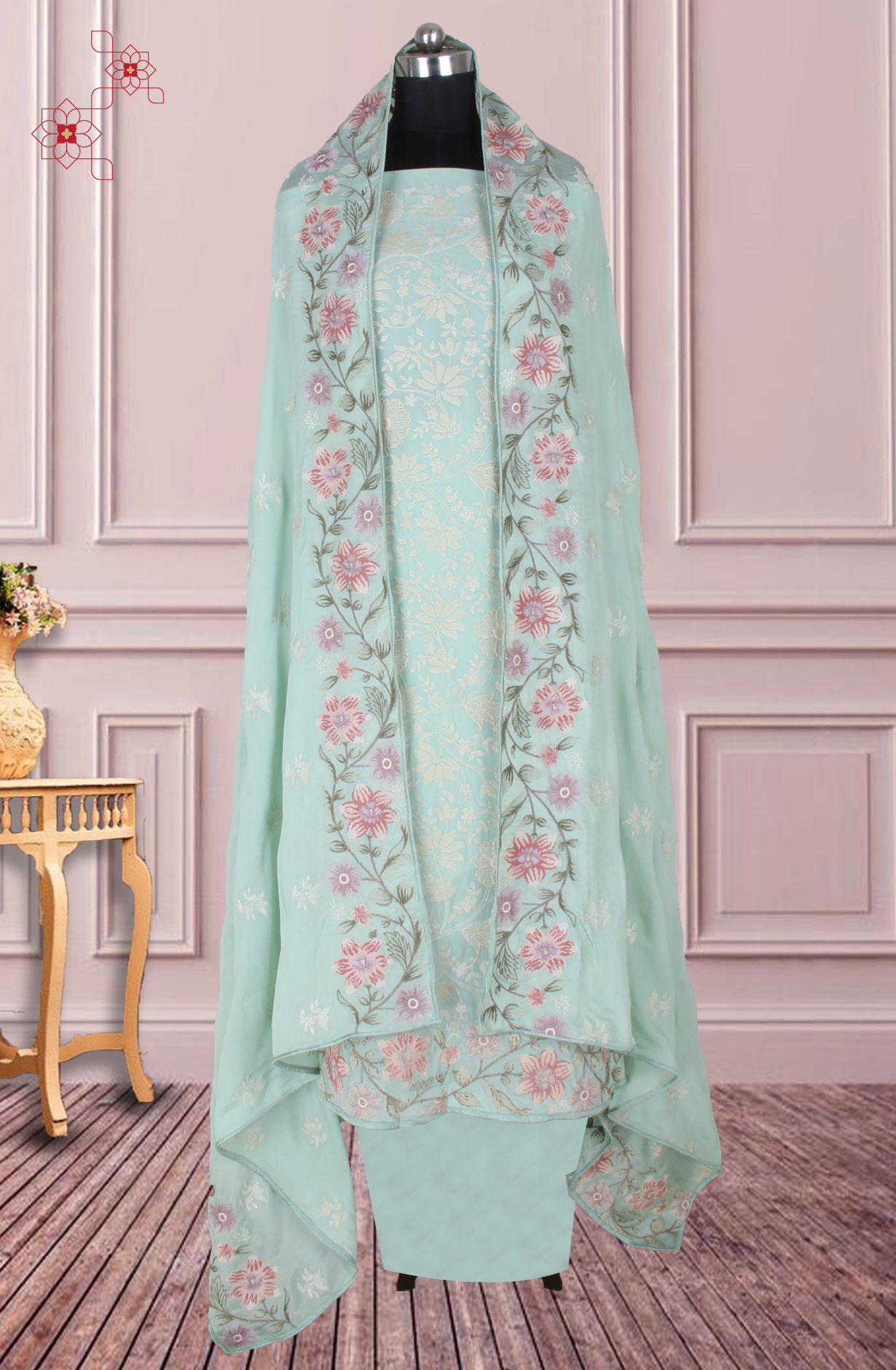 Sea Green Partywear Georgette Embroidered Salwar Kameez - 811-S151-1631BA