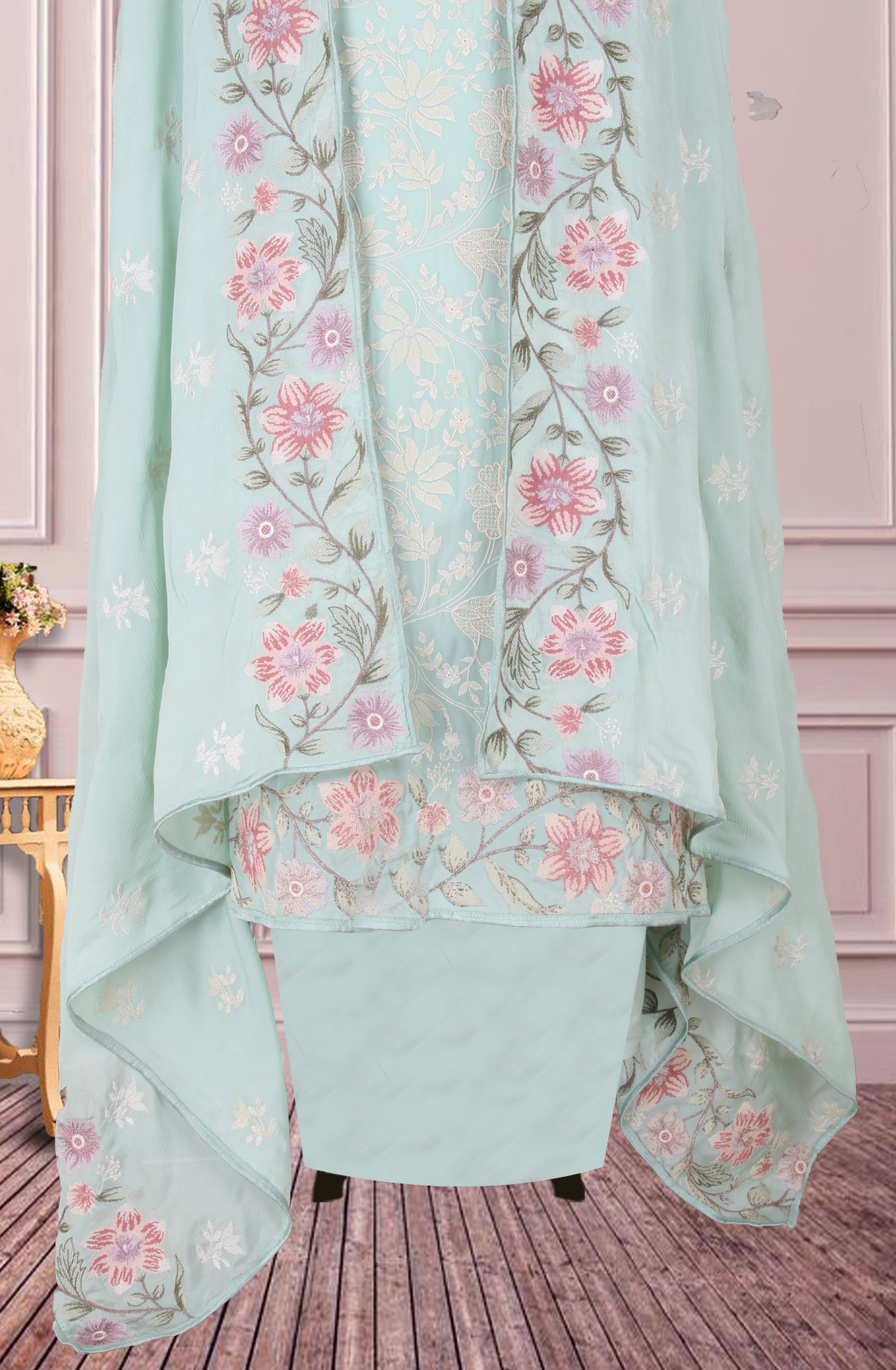 Sea Green Partywear Georgette Embroidered Salwar Kameez - 811-S151-1631BA