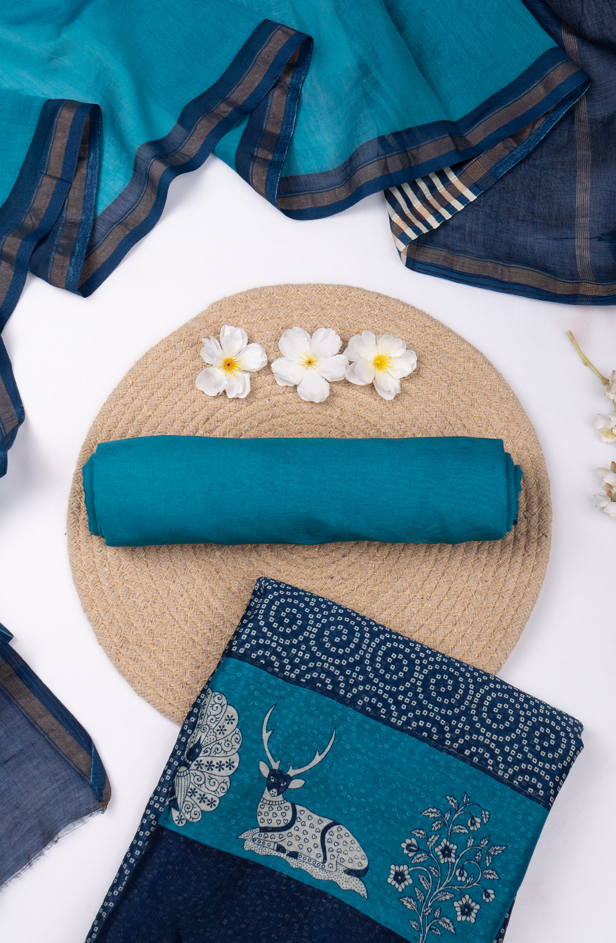 Blue Maheshwari Printed Suit Set with Dupatta - 811-S151-445-105-4D