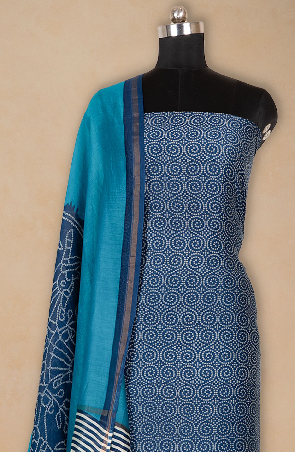 Blue Maheshwari Printed Suit Set with Dupatta - 811-S151-445-105-4D