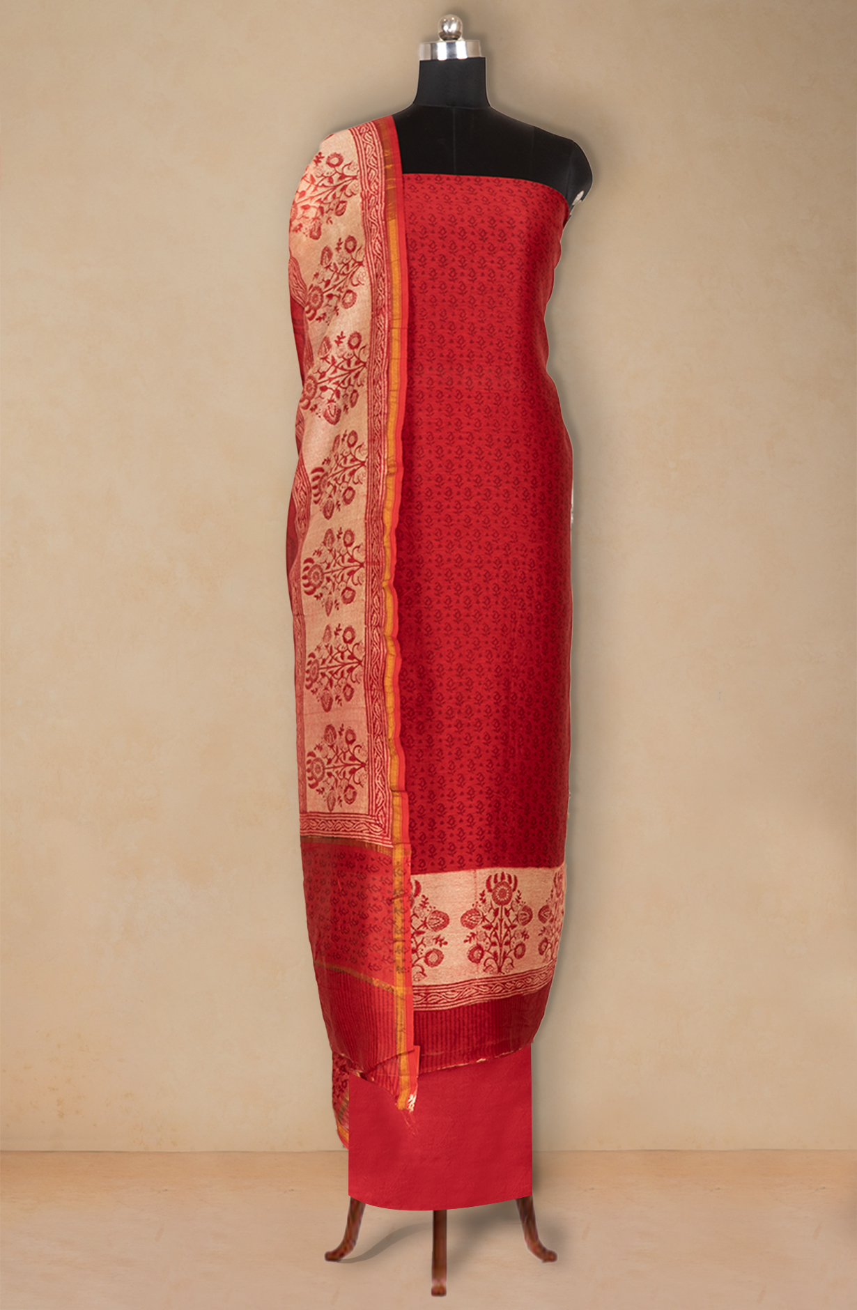 Red Maheshwari Printed Suit Set with Dupatta - 811-S151-445-104-1E
