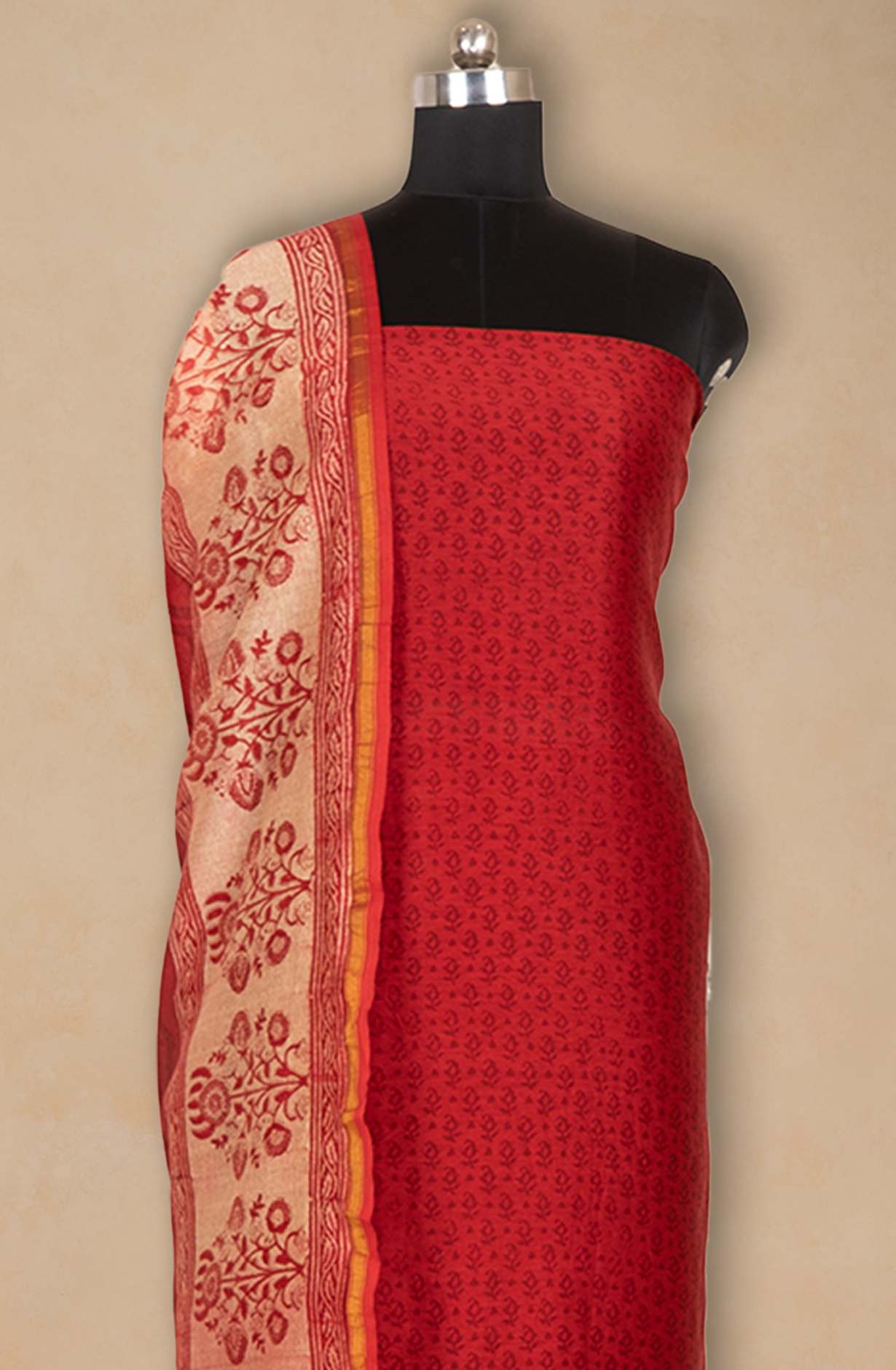 Red Maheshwari Printed Suit Set with Dupatta - 811-S151-445-104-1E