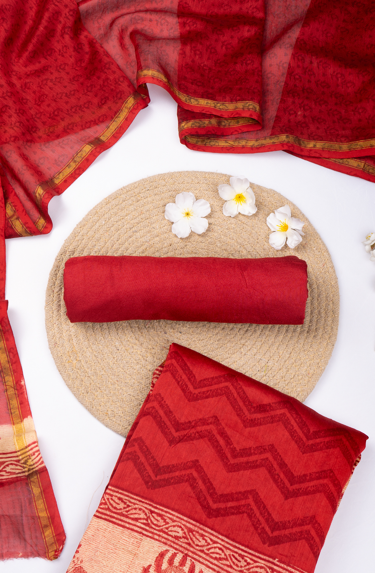 Red Maheshwari Printed Suit Set with Dupatta - 811-S151-445-104-1E