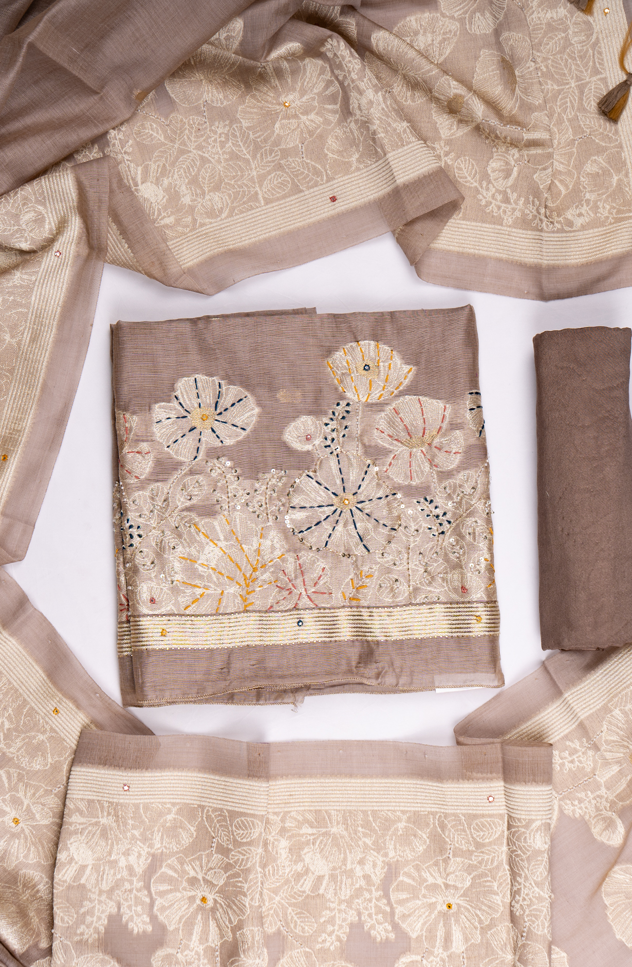 Grey Chanderi Suit set with Beautiful Dupatta - 811-S57-103