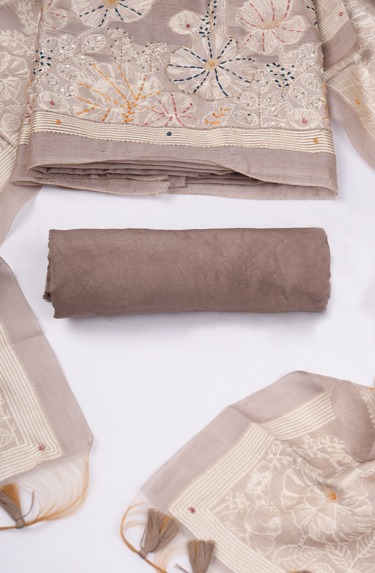 Grey Chanderi Suit set with Beautiful Dupatta - 811-S57-103