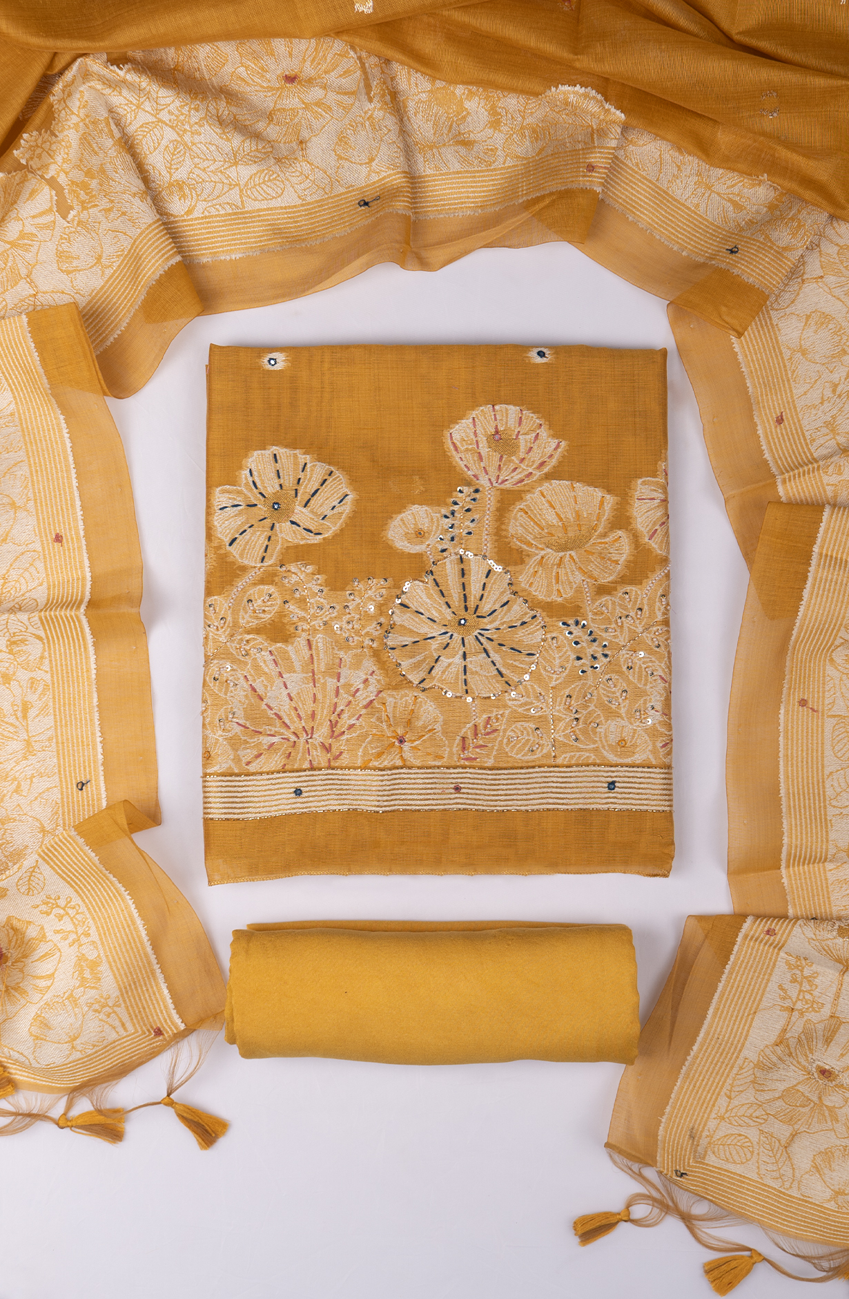 Mustard Chanderi Suit set with Beautiful Dupatta - 811-S57-103A