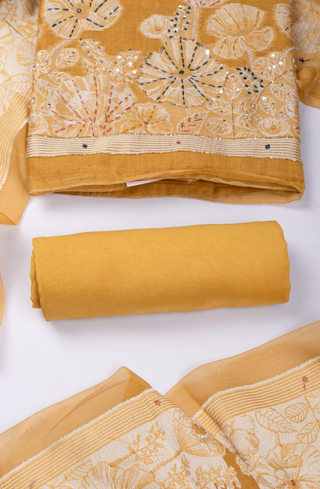 Mustard Chanderi Suit set with Beautiful Dupatta - 811-S57-103A