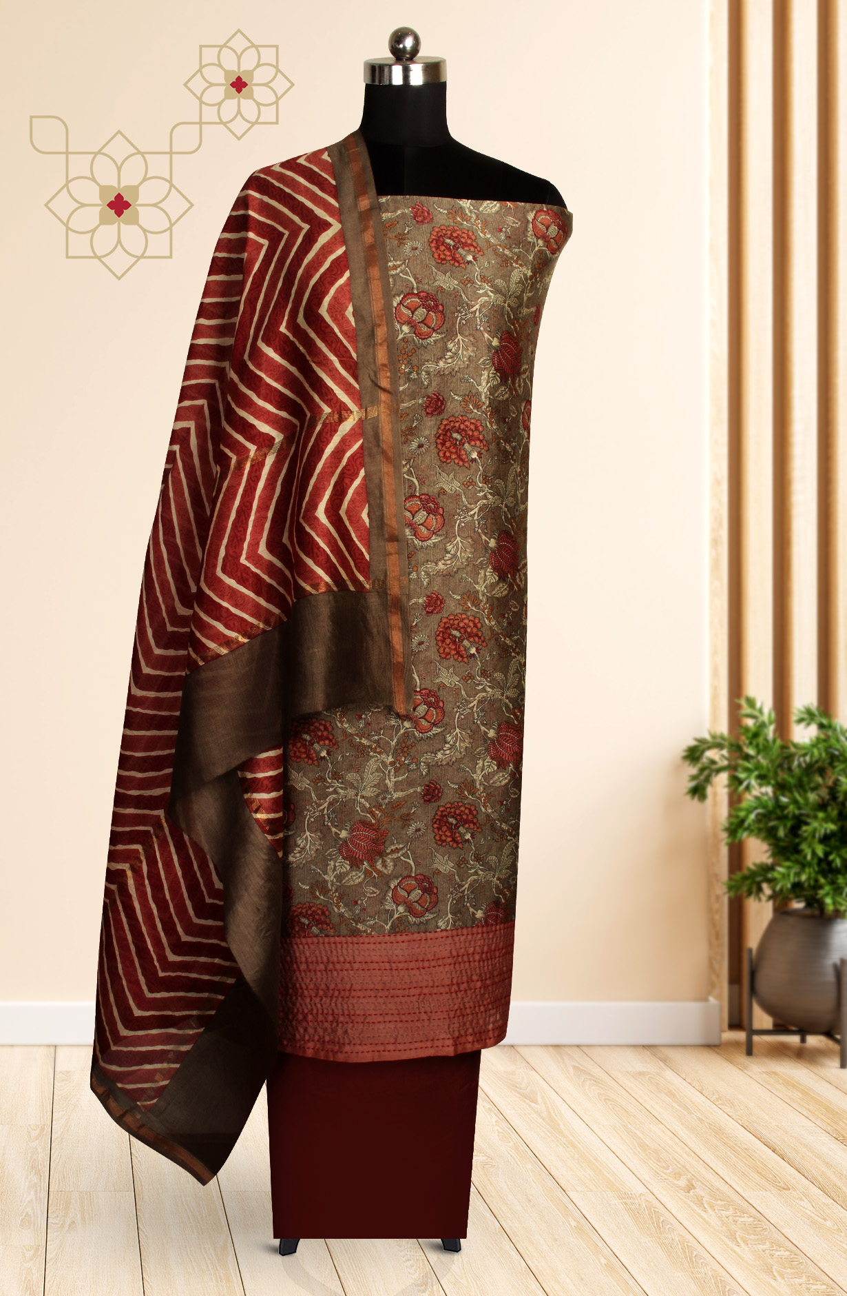 Multi-coloured Chanderi Unstitched Salwar Kameez - 811-US3715-4A