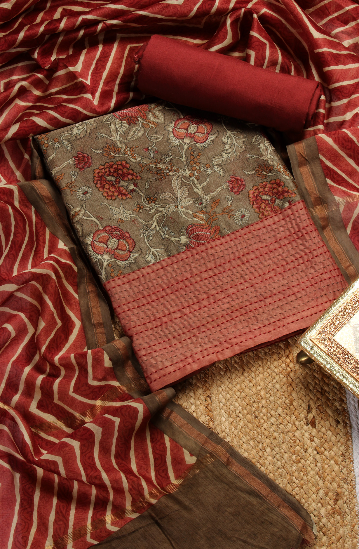 Multi-coloured Chanderi Unstitched Salwar Kameez - 811-US3715-4A