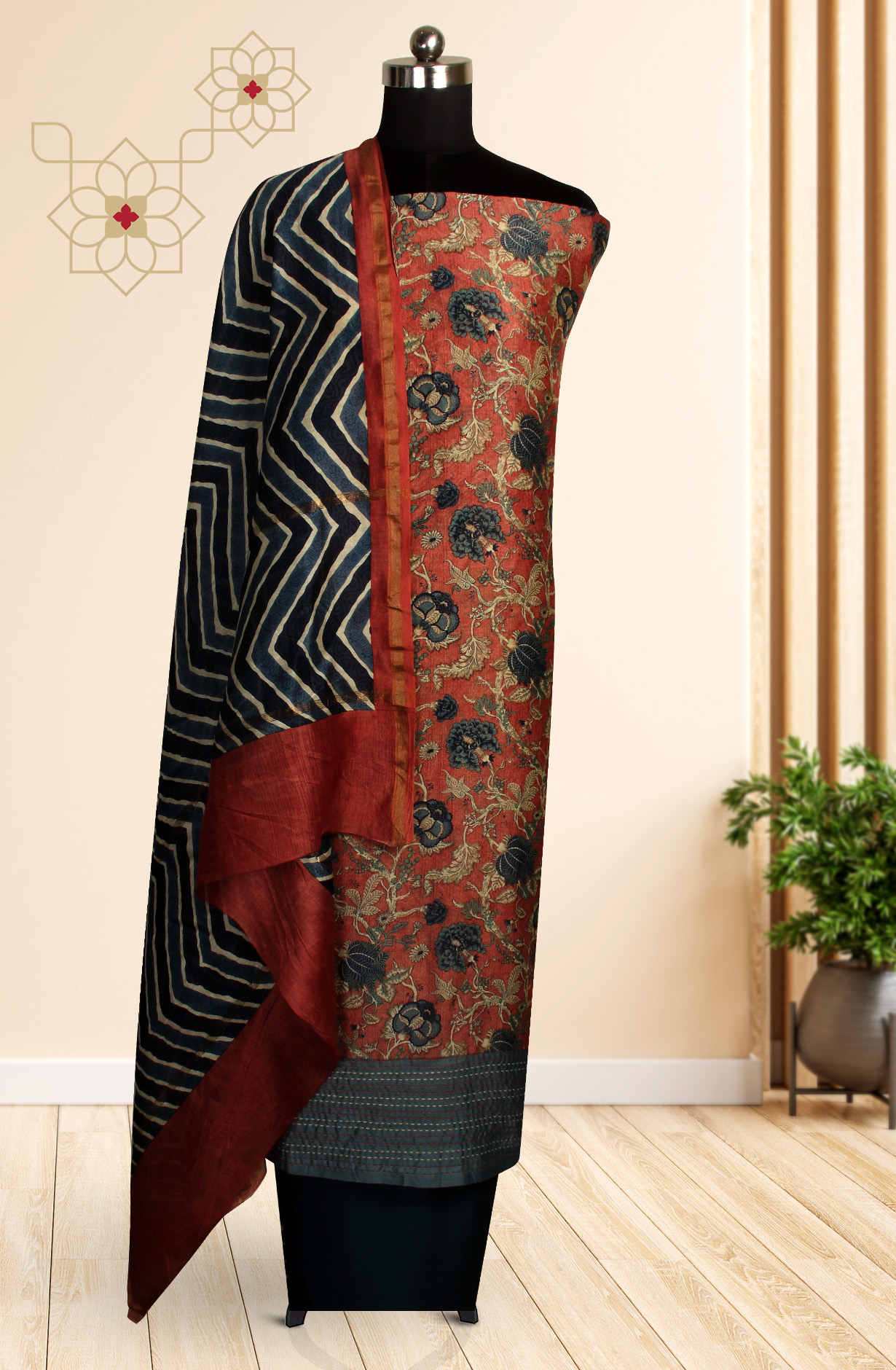 Multi-coloured Chanderi Unstitched Salwar Kameez - 811-US3715-4D