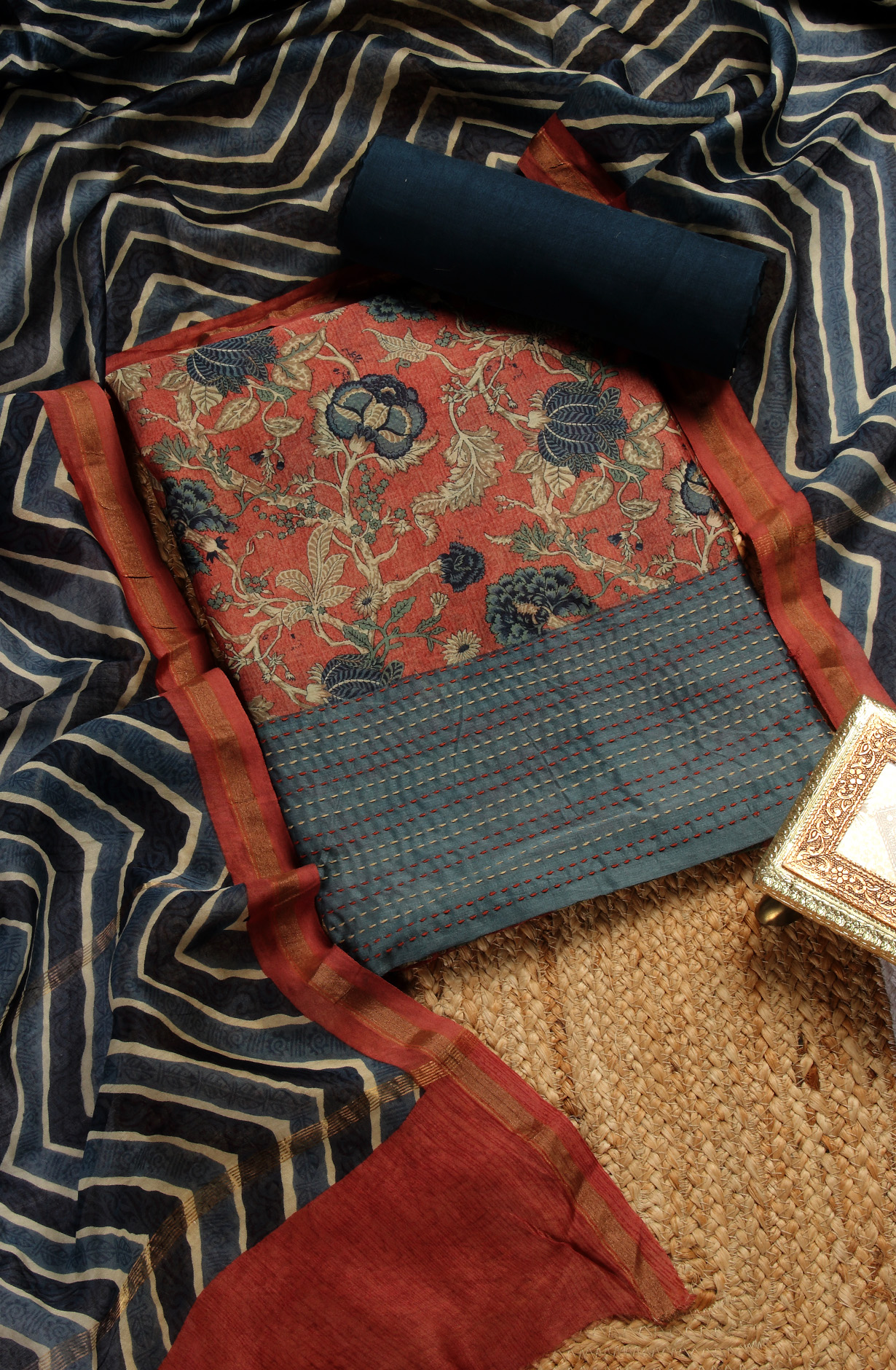 Multi-coloured Chanderi Unstitched Salwar Kameez - 811-US3715-4D