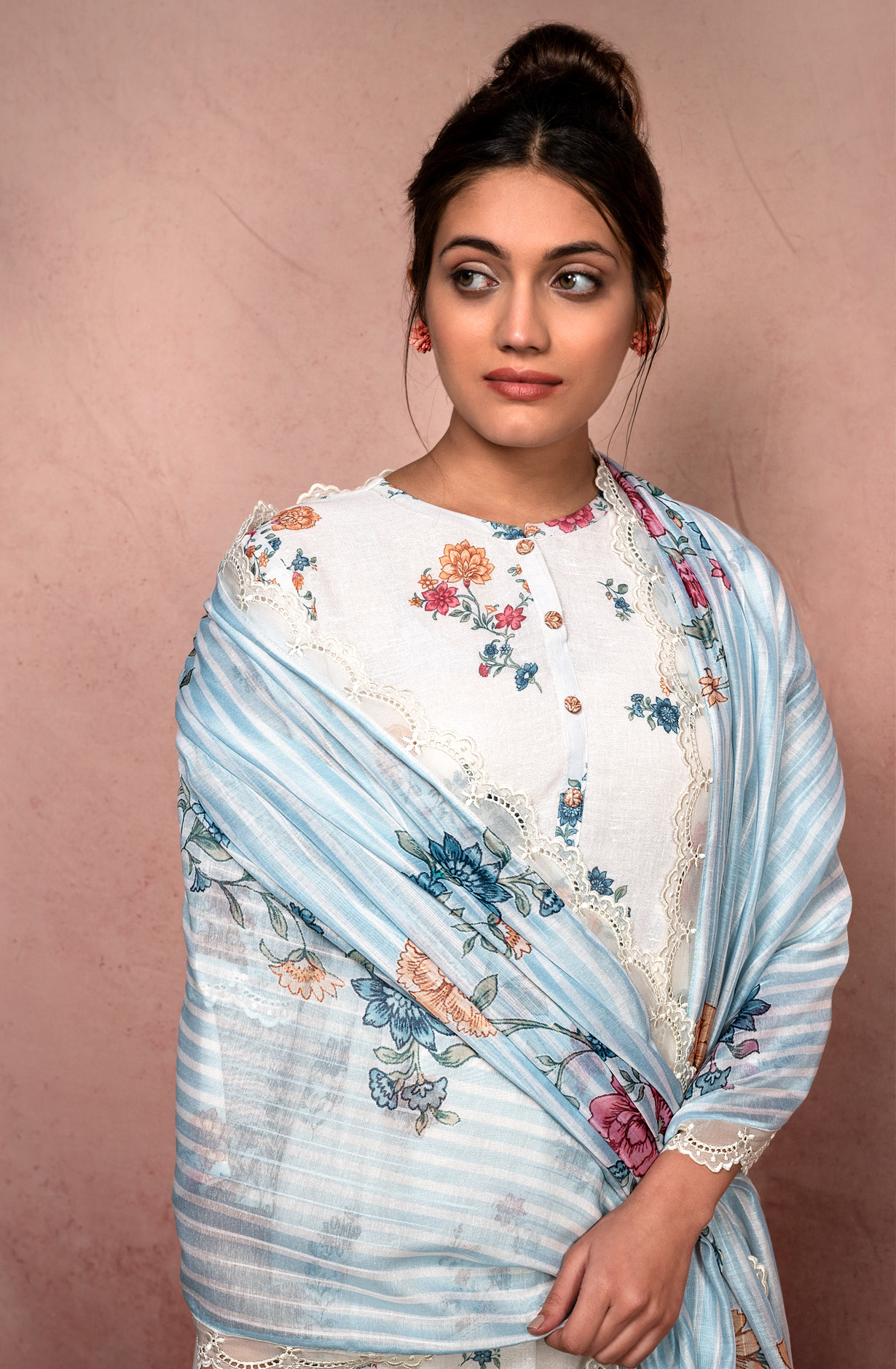 Cream Linen Exclusive Digital Print Suit-sets with Beautiful Dupatta - VOI1758