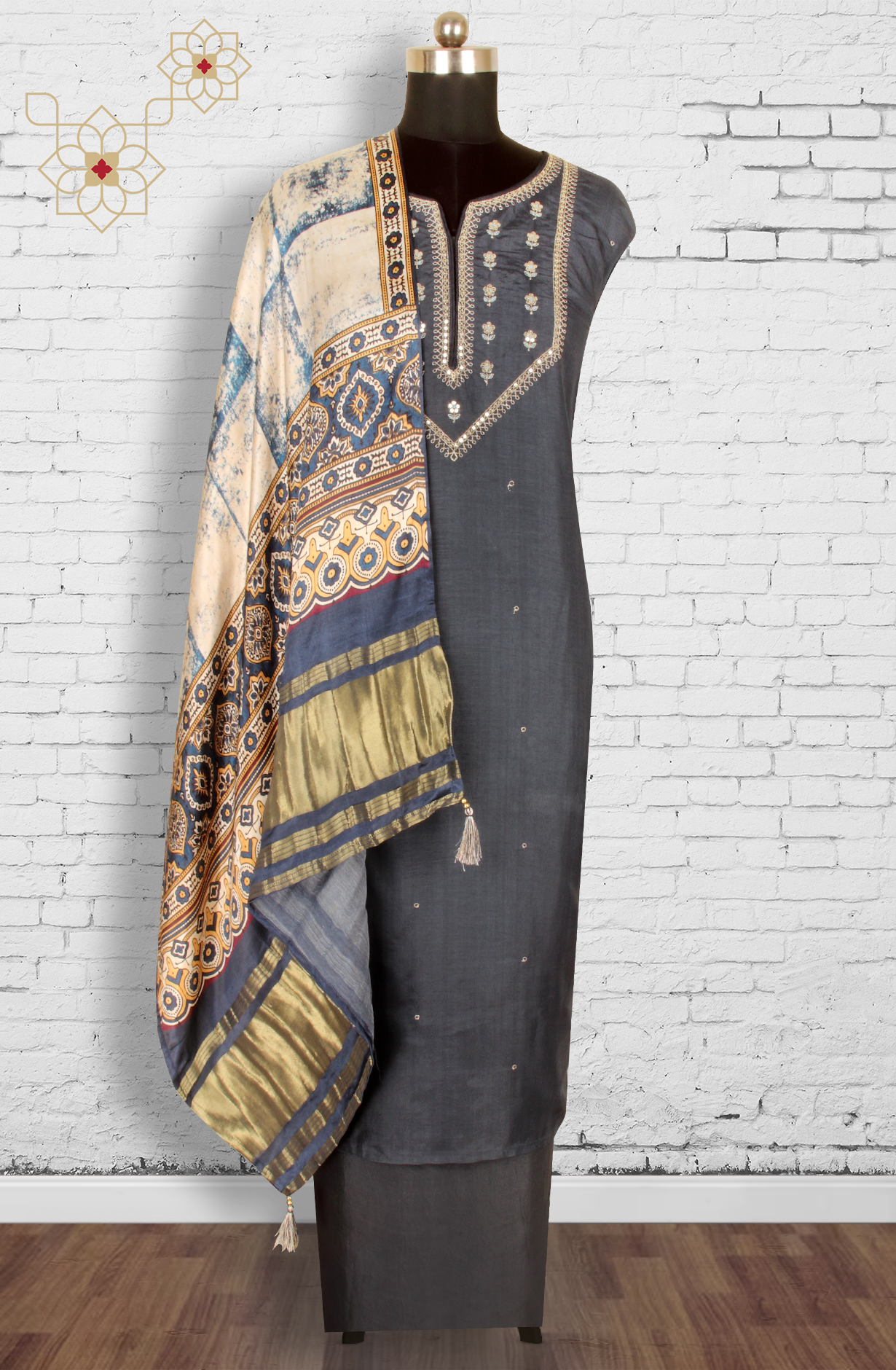 Blue Beautiful Silk Unstitched Salwar Kameez - 822-1226