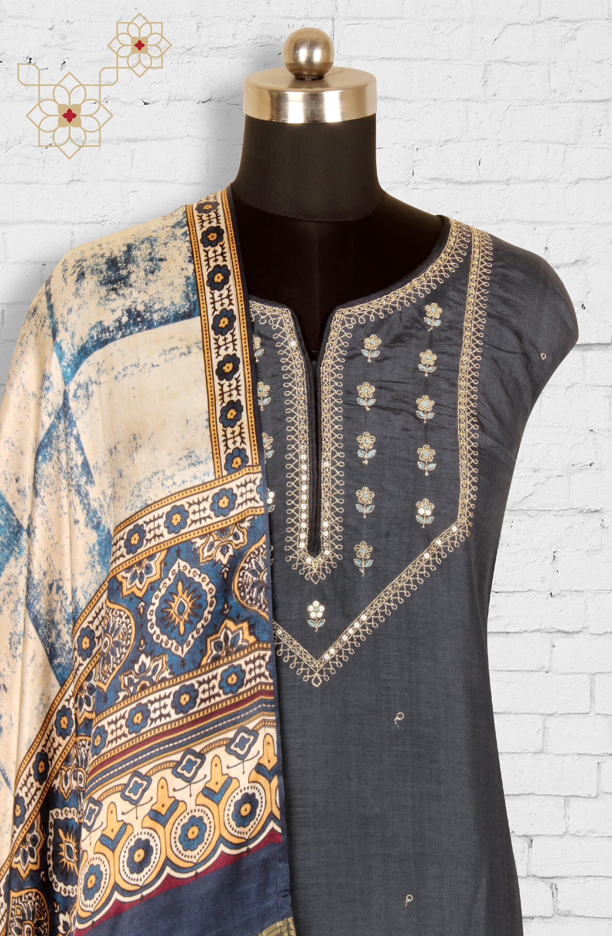 Blue Beautiful Silk Unstitched Salwar Kameez - 822-1226