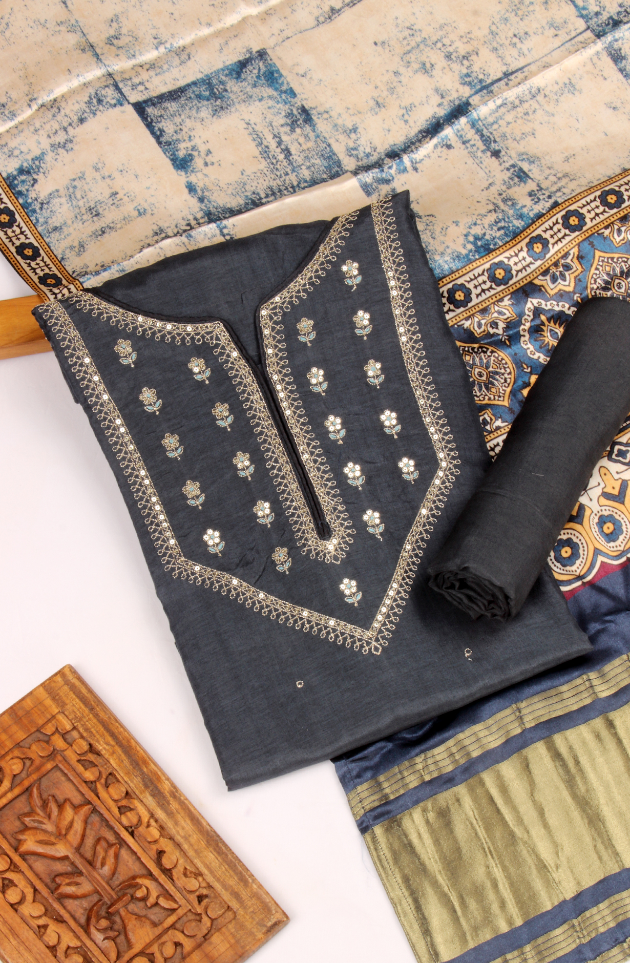 Blue Beautiful Silk Unstitched Salwar Kameez - 822-1226