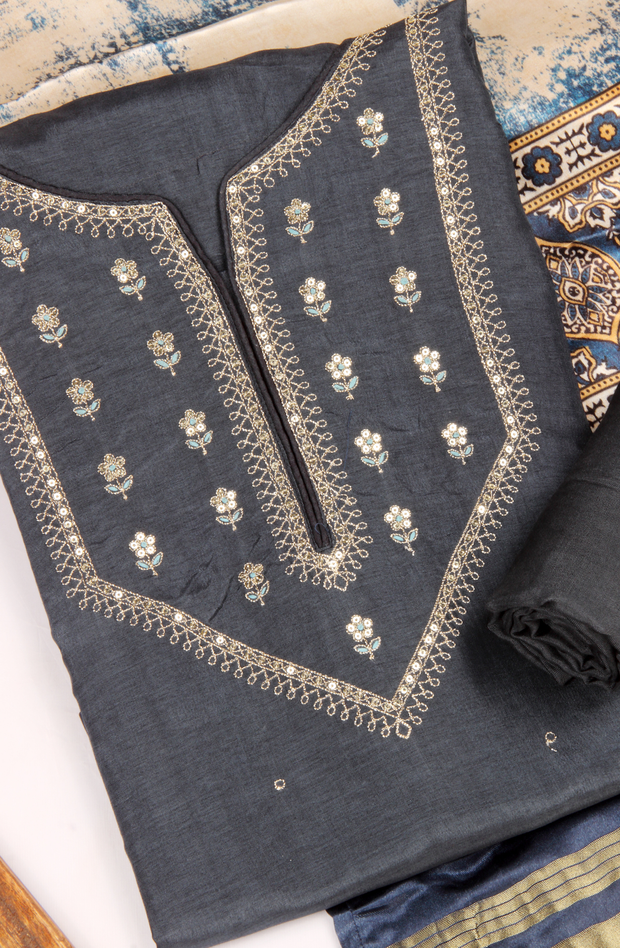 Blue Beautiful Silk Unstitched Salwar Kameez - 822-1226