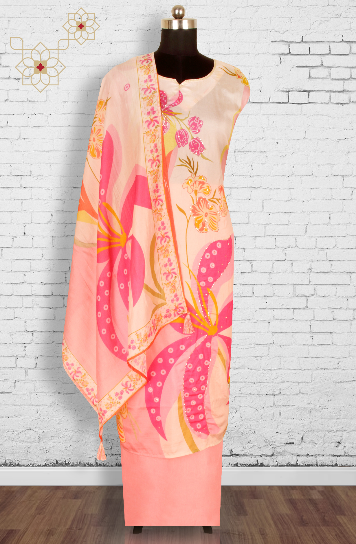 Pink Beautiful Silk Unstitched Partywear Salwar Kameez - 822-1233