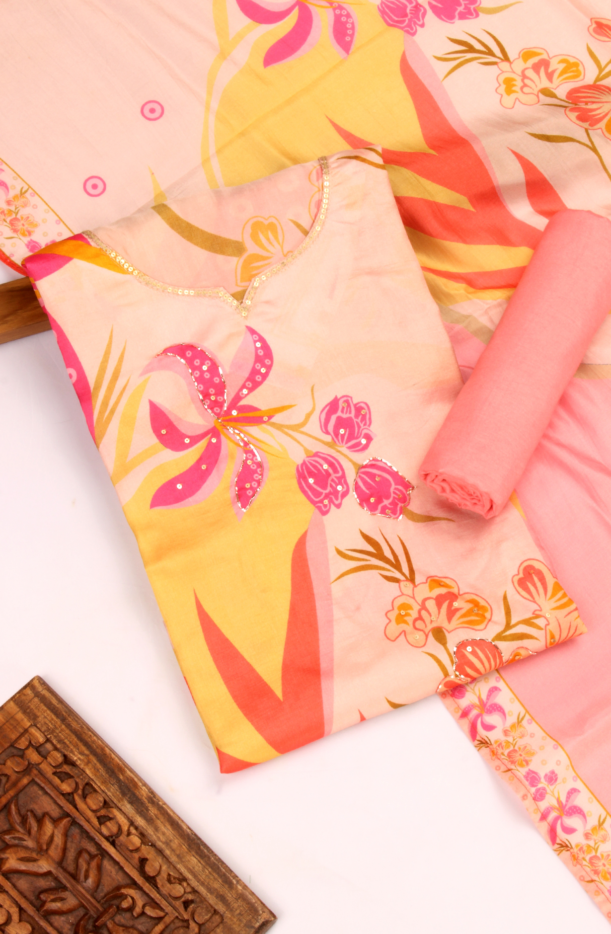 Pink Beautiful Silk Unstitched Partywear Salwar Kameez - 822-1233