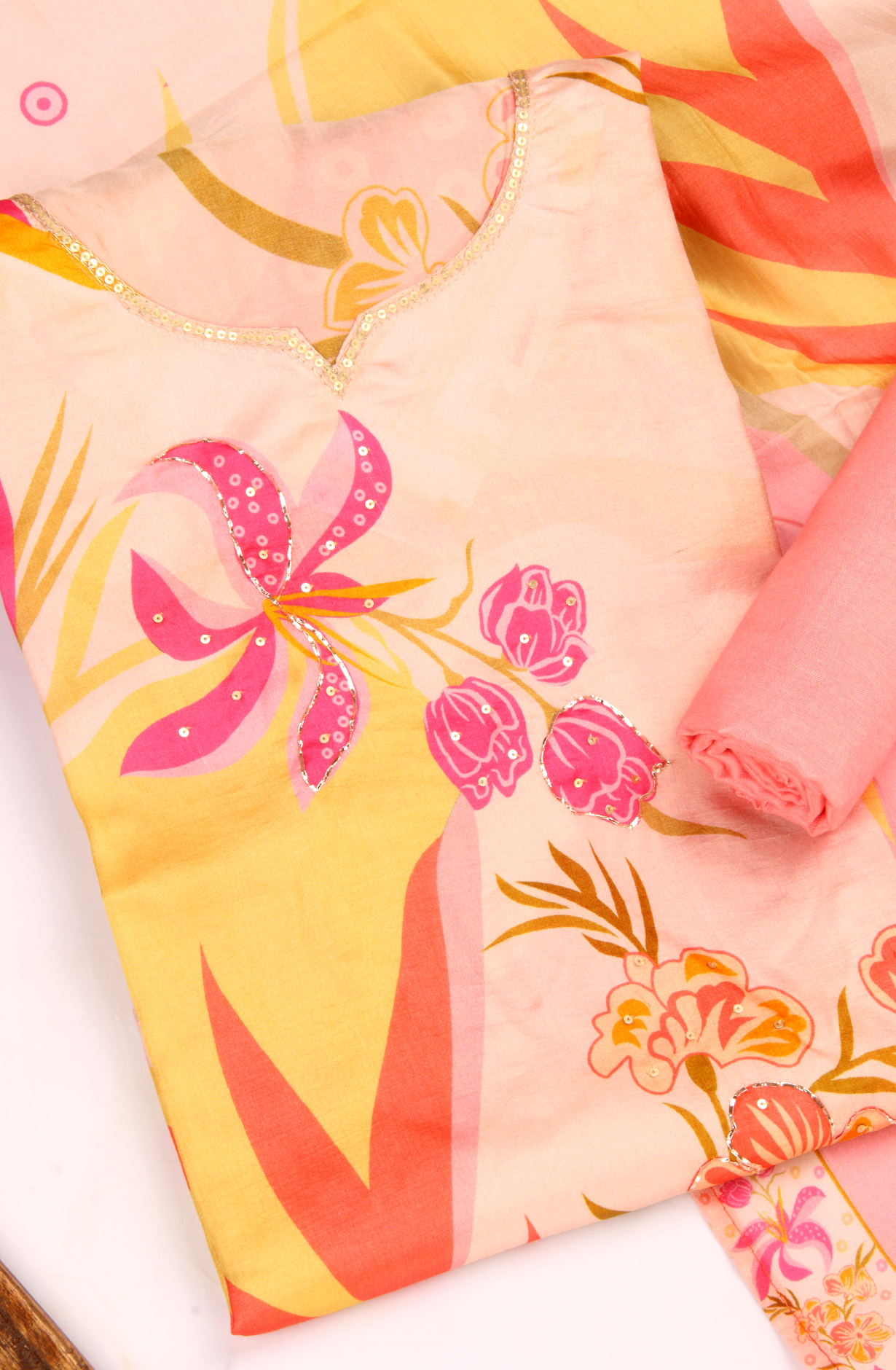 Pink Beautiful Silk Unstitched Partywear Salwar Kameez - 822-1233